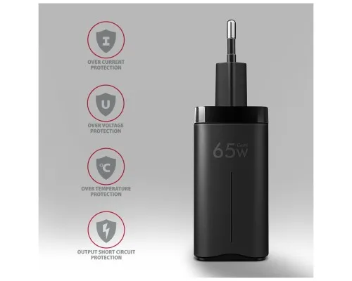 Зарядний пристрій AXAGON 1xUSB + 2xUSB-C 65W QC4+ PD3.0 PPS black (ACU-DPQ65)