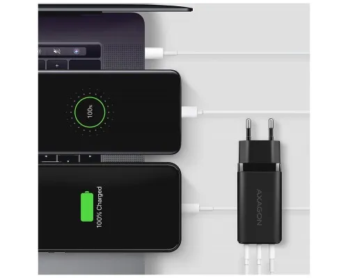 Зарядний пристрій AXAGON 1xUSB + 2xUSB-C 65W QC4+ PD3.0 PPS black (ACU-DPQ65)