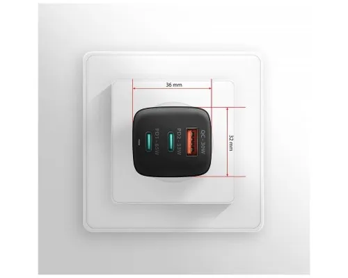 Зарядний пристрій AXAGON 1xUSB + 2xUSB-C 65W QC4+ PD3.0 PPS black (ACU-DPQ65)