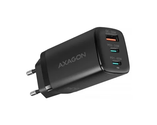 Зарядний пристрій AXAGON 1xUSB + 2xUSB-C 65W QC4+ PD3.0 PPS black (ACU-DPQ65)
