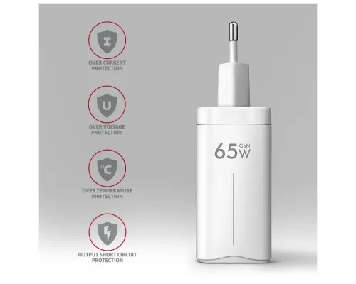 Зарядний пристрій AXAGON 1xUSB + 2xUSB-C 65W QC4+ PD3.0 PPS white (ACU-DPQ65W)