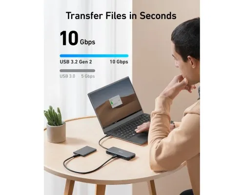 Концентратор USB-C 8-in-1 1xUSB-C PD100W + 1xHDMI + 2xUSB-A + 1xUSB-C 10Gbps + 1xRJ45 + SD black Anker (A83830A2)