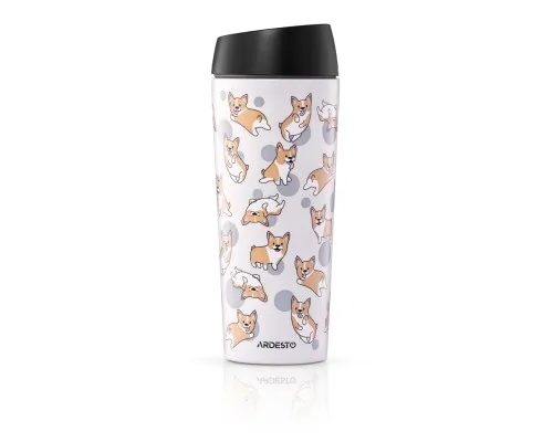 Термокружка Ardesto Coffee Time Animals Corgi 450мл, нержавіюча сталь, сірий (AR2645CR)