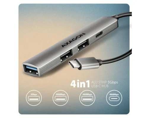 Концентратор AXAGON USB-C to 1xUSB-A 5Gbps + 2xUSB-A 480Mbps + 1xUSB-C 480Mbps 0.12m aluminum (HUE-STC)