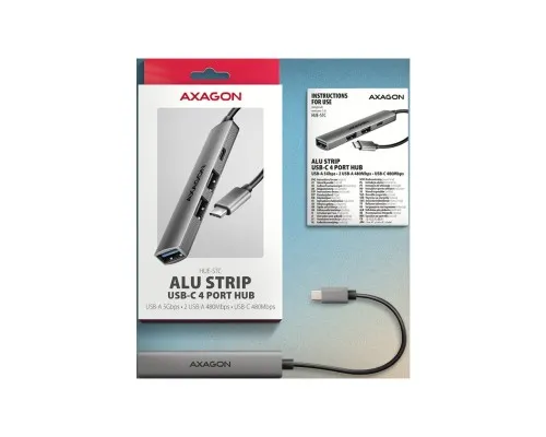 Концентратор AXAGON USB-C to 1xUSB-A 5Gbps + 2xUSB-A 480Mbps + 1xUSB-C 480Mbps 0.12m aluminum (HUE-STC)