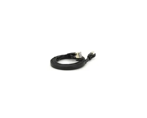 Патч-корд 1м UTP cat.7, CU, RJ45, плоский, black Weepda (PCMF-CU7/1.0Bk)