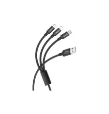 Дата кабель USB 2.0 AM to Lightning + Micro 5P + USB-C 1.0m 2A X14 black HOCO (6931474719157)