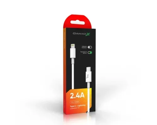 Дата кабель USB-C to Lightning 1.0m12W CL-03W White Grand-X (CL-03W)