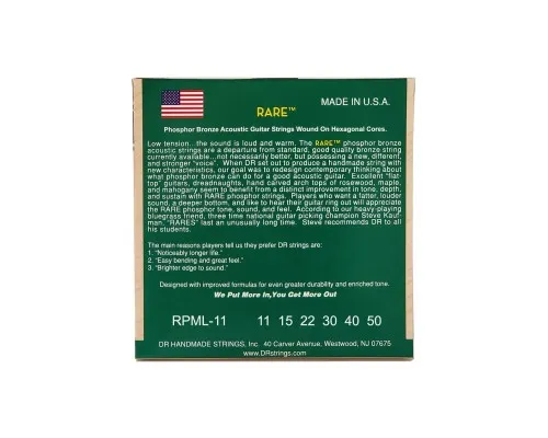 Струни для гітари DR Strings RARE Acoustic Phosphor Bronze - Custom Light (11-50) (RPML-11)