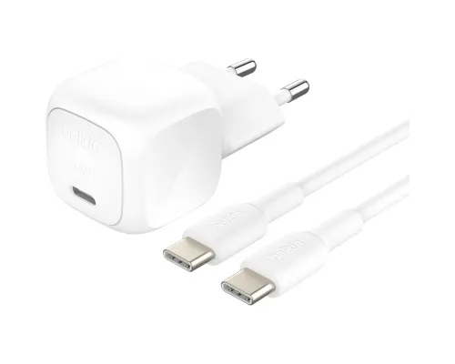 Зарядний пристрій Belkin USB-C PD20W PPS PD3.1 + cable USB-C to USB-C 1.0m (WCA009KQ1MWH-B6)