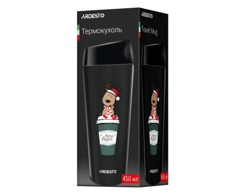 Термокружка Ardesto Coffee Time Reindeer 450мл, нержавіюча сталь, чорний (AR2645RN)