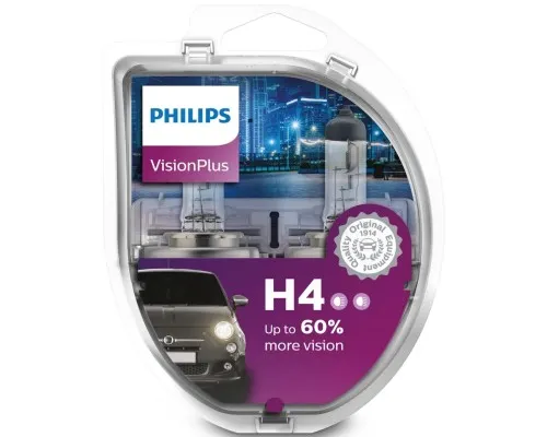 Автолампа Philips H4 VisionPlus, 2шт (12342VPS2)