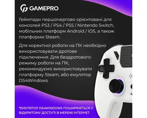 Геймпад GamePro GPS20W 2.4G/BT 5.1/USB (Switch/PC/PS/iOS/Android) RGB White (GPS20W)