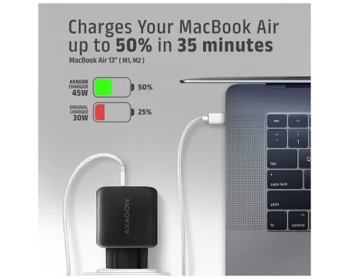 Зарядний пристрій AXAGON 1xUSB QC4.0 + 1xUSB-C PD45W PPS black (ACU-PQ45)