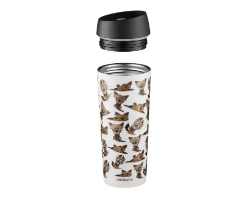 Термокружка Ardesto Coffee Time Animals Yorkie 450мл, нержавіюча сталь, сіро-бежевий (AR2645YT)