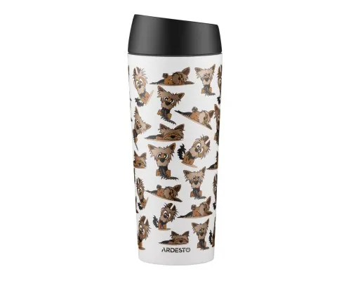 Термокружка Ardesto Coffee Time Animals Yorkie 450мл, нержавіюча сталь, сіро-бежевий (AR2645YT)