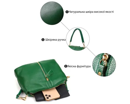 Сумка Vintage Через плече із натуральної шкіри Зелена (22097)