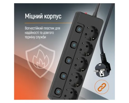 Мережевий фільтр живлення ColorWay CW-PSEA55SBK 5 розеток5м (CW-PSEA55SBK)