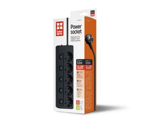 Мережевий фільтр живлення ColorWay CW-PSEA55SBK 5 розеток5м (CW-PSEA55SBK)