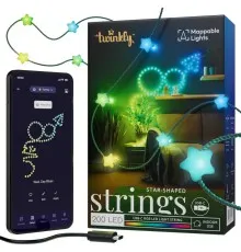 Гірлянда Twinkly Smart LED Strings USB 200 Star-shaped RGB LEDs, Green Wire, USB-C 12м (TWKS200RGB-G)