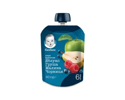 Дитяче пюре Gerber яблуко, груша, малина, чорниця, 90 г (7613036345484)