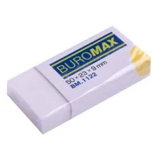Гумка Buromax прямокутна, 50x23x9 мм, м'який пластик, в інд. папер. обгортці, біла (BM.1122)