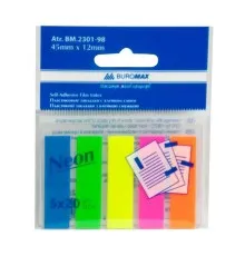 Стікер-закладка Buromax Plastic bookmarks 45x12mm, 5х20шт, rectangles, neon colors (BM.2301-98)