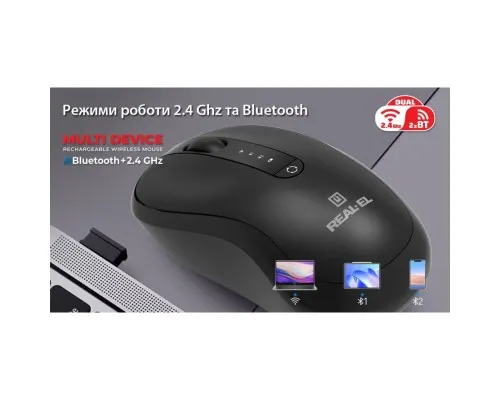 Мишка REAL-EL RM-450W Wireless/Bluetooth Black/Gray (EL123200046)