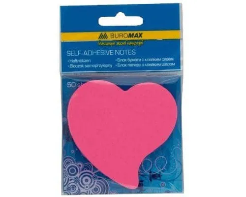 Папір для нотаток Buromax with adhesive layer "Heart", 50 sheets, NEON colors mix (BM.2362-99)