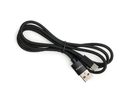 Дата кабель USB 2.0 AM to Type-C 1m nylon black Vinga (VCPDCTCNB1BK)