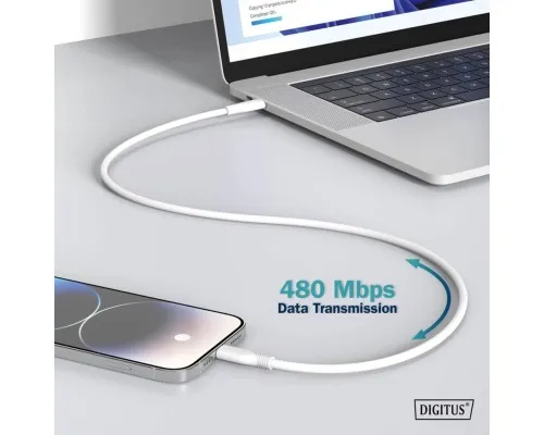 Дата кабель USB-C to Lightning 2.0m USB 2.0 60W silicone white Digitus (AK-600110-020-W)