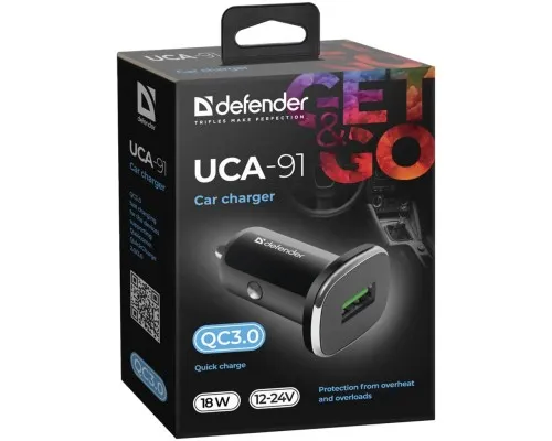 Зарядний пристрій Defender 1xUSB 18W (USB-A) QC3.0 3А UCA-91 (83830)