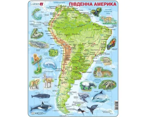 Пазл Larsen рамка-вкладиш Карта Південної Америки - тваринний світ (A25-UA)