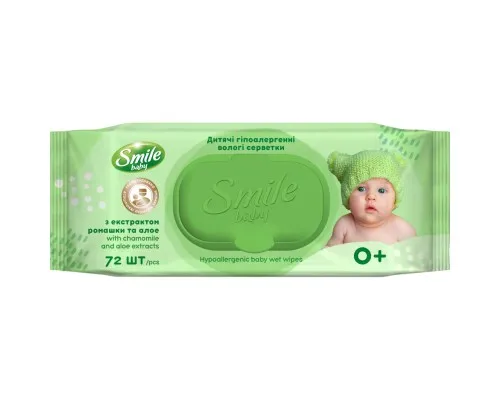 Детские влажные салфетки Smile baby с экстрактом ромашки, алоэ и витаминным комплексом с клапаном 72 шт. (4823071653984)