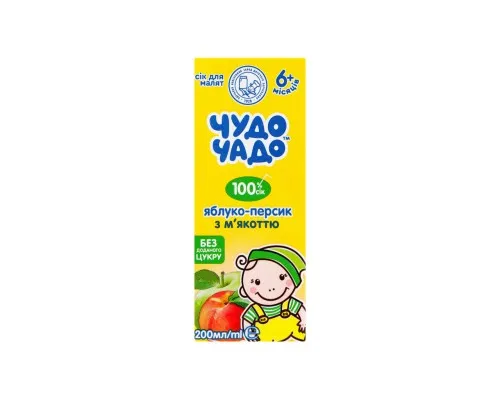 Сік дитячий Чудо-Чадо яблуко-персик з м'якоттю 200 мл (4820016254718)