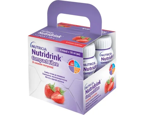 Дитяча суміш Nutricia Nutridrink Compact Fibre Strawberry полуниці з вмістом енергії та харчовими волокнами 4 шт х 125 (8716900551628)