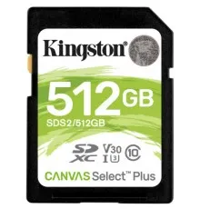 Карта пам'яті Kingston 512GB SDXC class 10 UHS-I U3 Canvas Select Plus (SDS2/512GB)