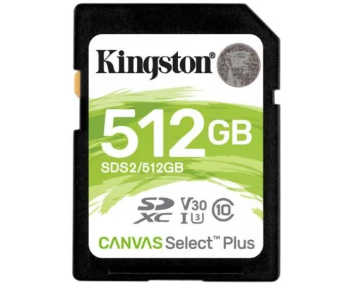 Карта памяті Kingston 512GB SDXC class 10 UHS-I U3 Canvas Select Plus (SDS2/512GB)