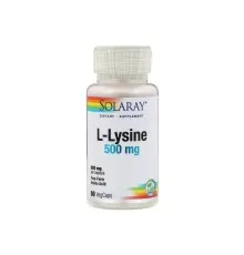 Аминокислота Solaray L-Лизин, L-Lysine, 500 мг, 60 Капсул (SOR-04940)
