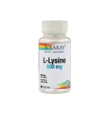 Амінокислота Solaray L-Лізин, L-Lysine, 500 мг, 60 капсул (SOR-04940)