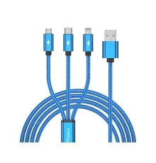 Дата кабель USB 2.0 AM to Lightning + Micro 5P + Type-C blue Proda (PD-B65th-BL)