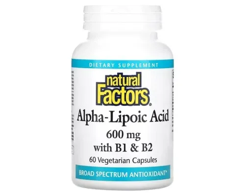 Вітамінно-мінеральний комплекс Natural Factors Альфа-ліпоєва кислота з вітамінами B1 та B2, 600 мг, Alpha-Lipoic (NFS-02102)