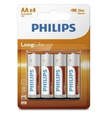 Батарейка Philips AA R6 LongLife Zinc Carbon * 4 (R6L4B/10)