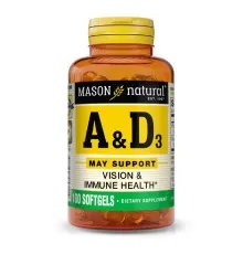 Витамин Mason Natural Витамины А и D3, Vitamins A & D3, 100 гелевых капсул (MAV05311)