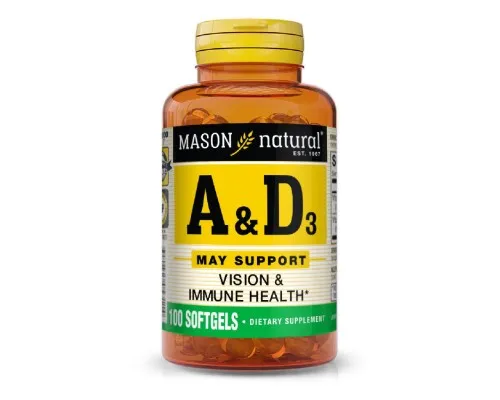 Витамин Mason Natural Витамины А и D3, Vitamins A & D3, 100 гелевых капсул (MAV05311)