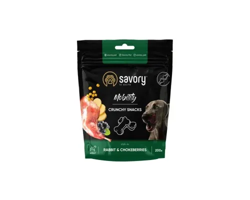 Ласощі для собак Savory для здоровя кісток і суглобів, кролик і горобина 200 г (4820232631362)