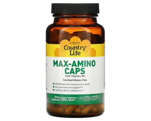 Амінокислота Country Life Комплекс Амінокислот з Вітаміном B6, Max-Amino Caps, 180 вегета (CLF-01496)