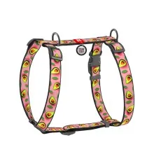 Шлей для собак WAUDOG Nylon с QR-паспортом анатомическая H-образная "Авокадо на розовом" пластиковый фастекс М (321-4051)