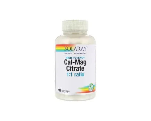Минералы Solaray Кальций И Магний, Cal-Mag Citrate, High Potency, 180 Капсул (SOR-04525)