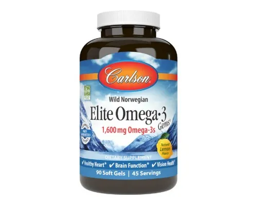 Жирні кислоти Carlson Омега-3, Смак Лимону, Elite Omega-3 Gems, 90 желатинових кап (CL01711)